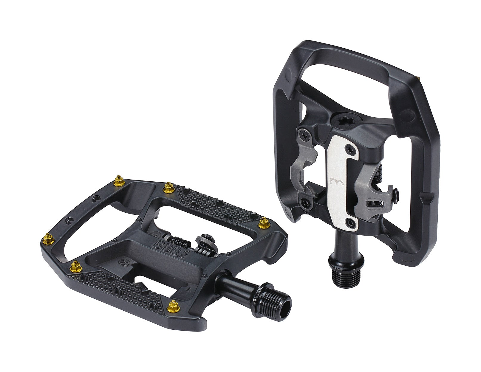 BBB Cycling Trail Bike Dual Function Pedals with Cleats SPD & Flat 9/16" Durable Aluminium Anti-Slip Adjustable Tension for MTB Urban Electric Bike DualChoice Trail BPD-62,Matt Black