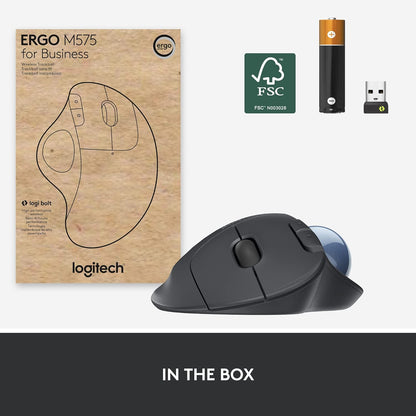 Logitech ERGO M575 Wireless Trackball Mouse for Business - Ergonomic comfort, precise thumb control, smooth tracking, Windows/Mac/Chrome/Linux with Logi Bolt USB receiver, Bluetooth - Graphite