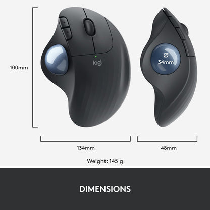 Logitech ERGO M575 Wireless Trackball Mouse for Business - Ergonomic comfort, precise thumb control, smooth tracking, Windows/Mac/Chrome/Linux with Logi Bolt USB receiver, Bluetooth - Graphite