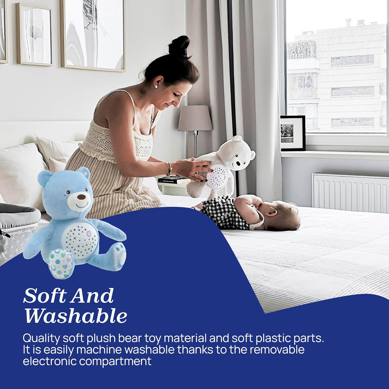 Chicco - First Dreams Teddybeer - Zachte Pluchen Knuffel met Nachtlampje - Lichteffecten en Muziek - Vanaf 0+ Maanden - Blauw