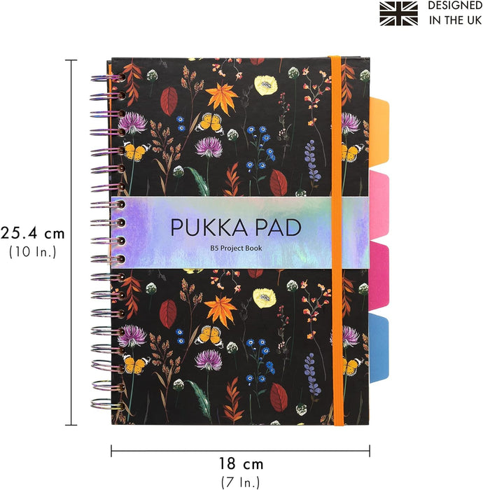 Pukka Pad Bloom B5 Hardcover Project Book - Bloom– 25.4 x 18 cm – Pack of 3 Assorted Floral Designs