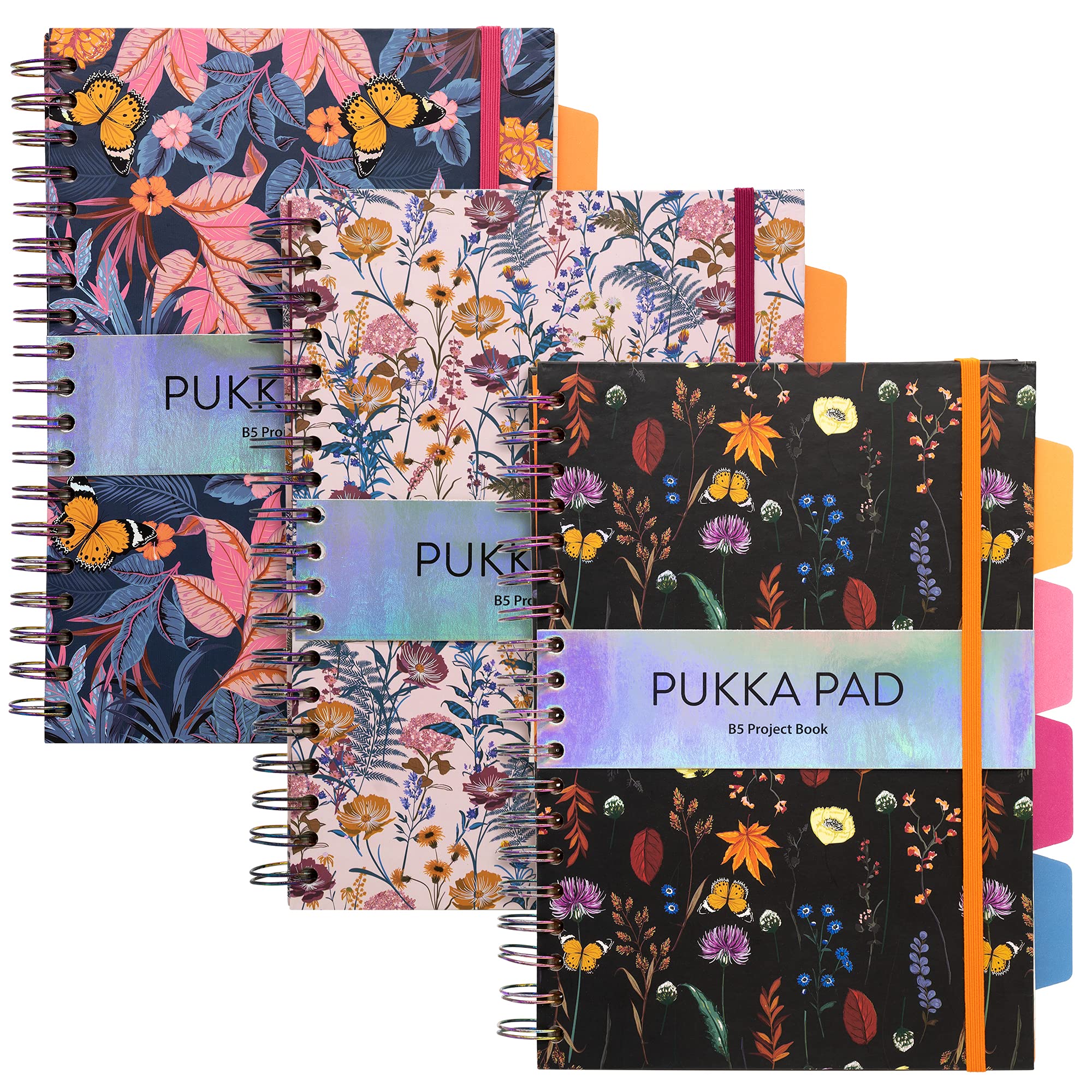 Pukka Pad Bloom B5 Hardcover Project Book - Bloom– 25.4 x 18 cm – Pack of 3 Assorted Floral Designs
