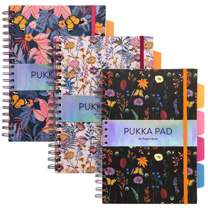 Pukka Pad Bloom B5 Hardcover Project Book - Bloom– 25.4 x 18 cm – Pack of 3 Assorted Floral Designs