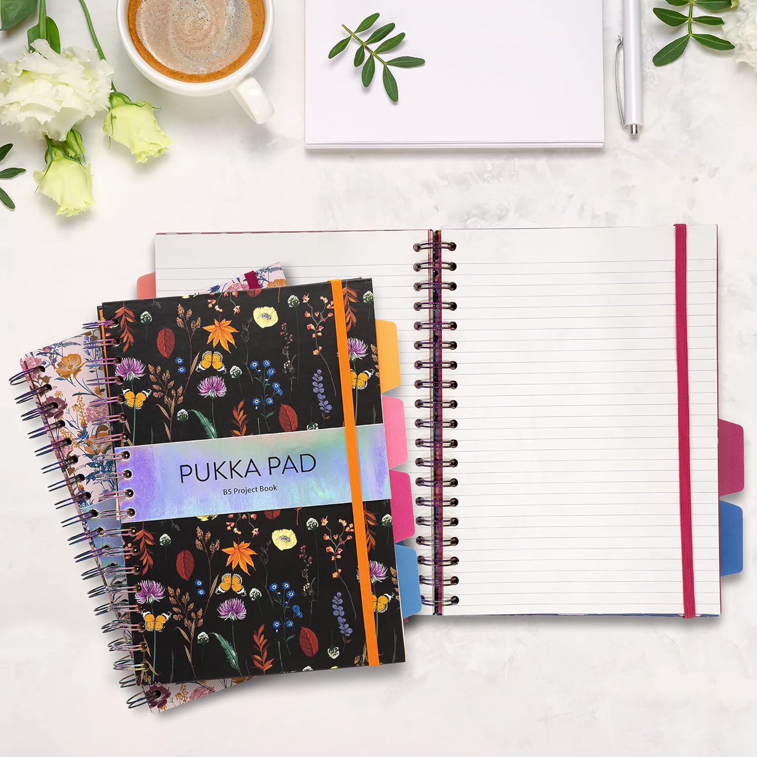 Pukka Pad Bloom B5 Hardcover Project Book - Bloom– 25.4 x 18 cm – Pack of 3 Assorted Floral Designs