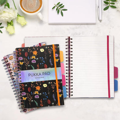 Pukka Pad Bloom B5 Hardcover Project Book - Bloom– 25.4 x 18 cm – Pack of 3 Assorted Floral Designs