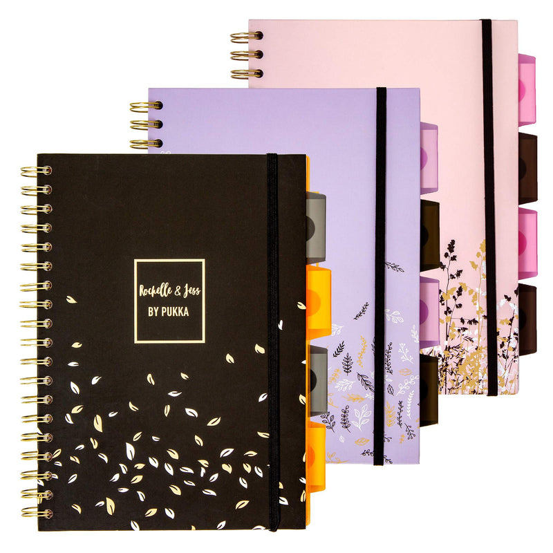 Pukka Pad, B5 Project Notebook with 4 Repositionable Dividers and Elastisized Closure - 200 Pages of 80GSM Paper - 25 x 19cm - Rochelle & Jess, 3-Pack Rochelle & Jess B5 - 7 X 10
