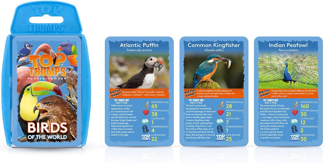 Top Trumps Birds of The World Classics Card Game, Discover Some Interesting Facts in This Educational Packed Game Including The Blue Jay’s Wingspan, 2 Plus Players Makes a Great Gift for Ages 6 Plus