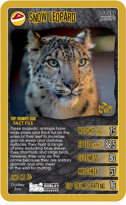 Top Trumps Awesome Animals Classics Kartenspiel, Finden Sie heraus, wie süß der Schneeleopard ist und wie groß das Schwarze Nashorn ist, pädagogisches Kartenspiel für 2 Plus Spieler ist EIN tolles