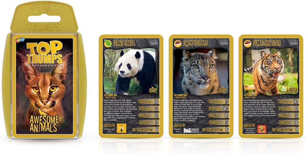 Top Trumps Awesome Animals Classics Kartenspiel, Finden Sie heraus, wie süß der Schneeleopard ist und wie groß das Schwarze Nashorn ist, pädagogisches Kartenspiel für 2 Plus Spieler ist EIN tolles
