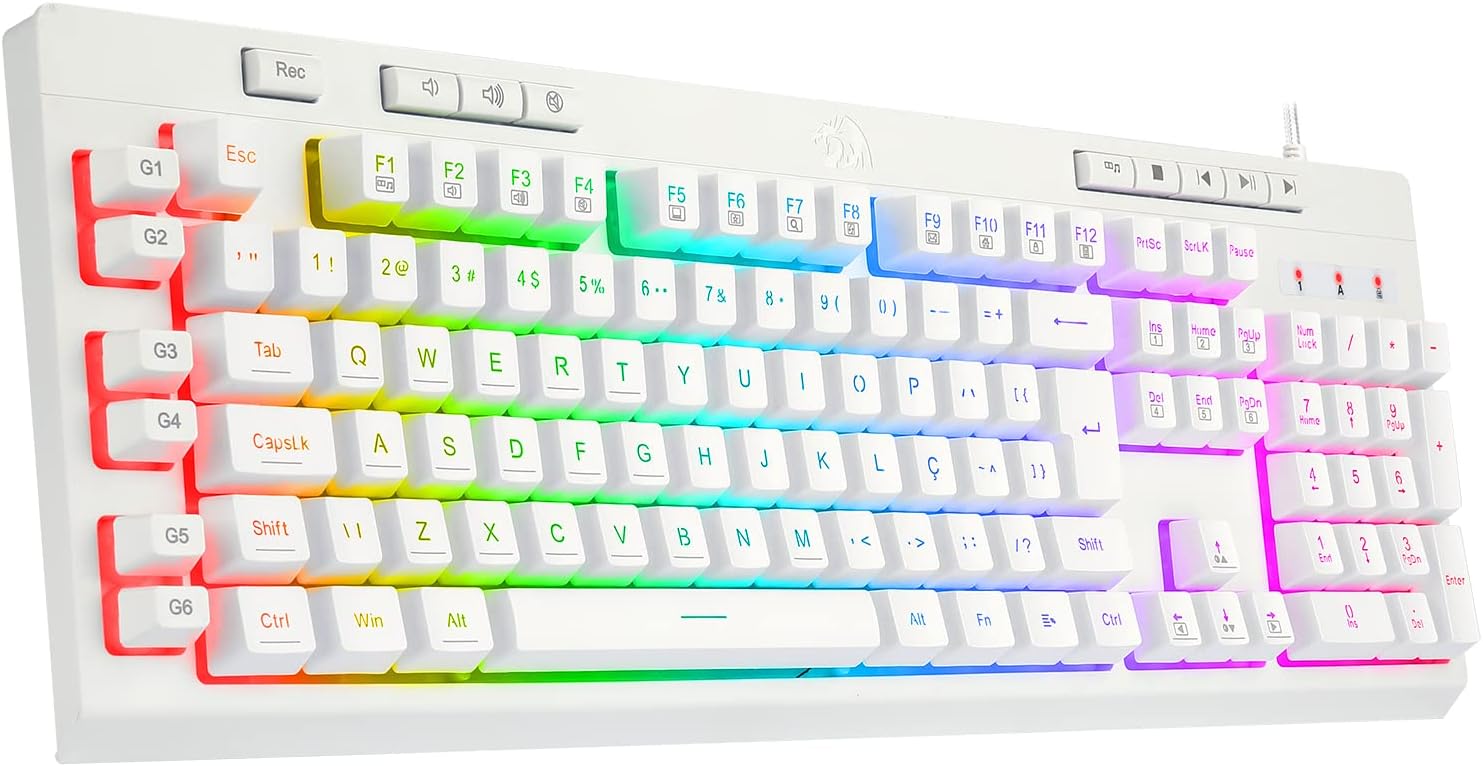 REDRAGON K512 Shiva White, RED-K512W-RGB, Multicolor RGB Backlight, Membrane Keyboard