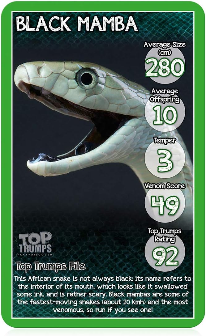 Top Trumps Snakes Classics Card Game, learn interesting facts about the King Cobra, Death Adder and the Grass Snake in this educational packed game, 2 plus players makes a great gift for ages 6 plus S