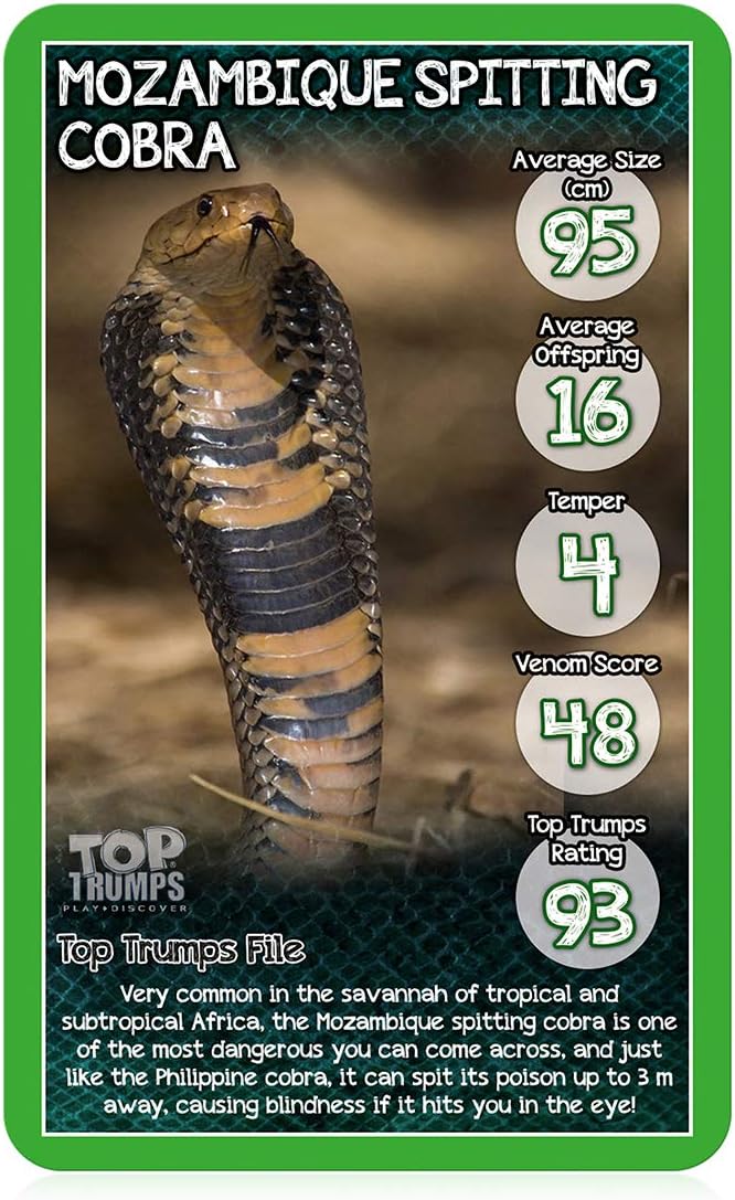 Top Trumps Snakes Classics Card Game, learn interesting facts about the King Cobra, Death Adder and the Grass Snake in this educational packed game, 2 plus players makes a great gift for ages 6 plus S