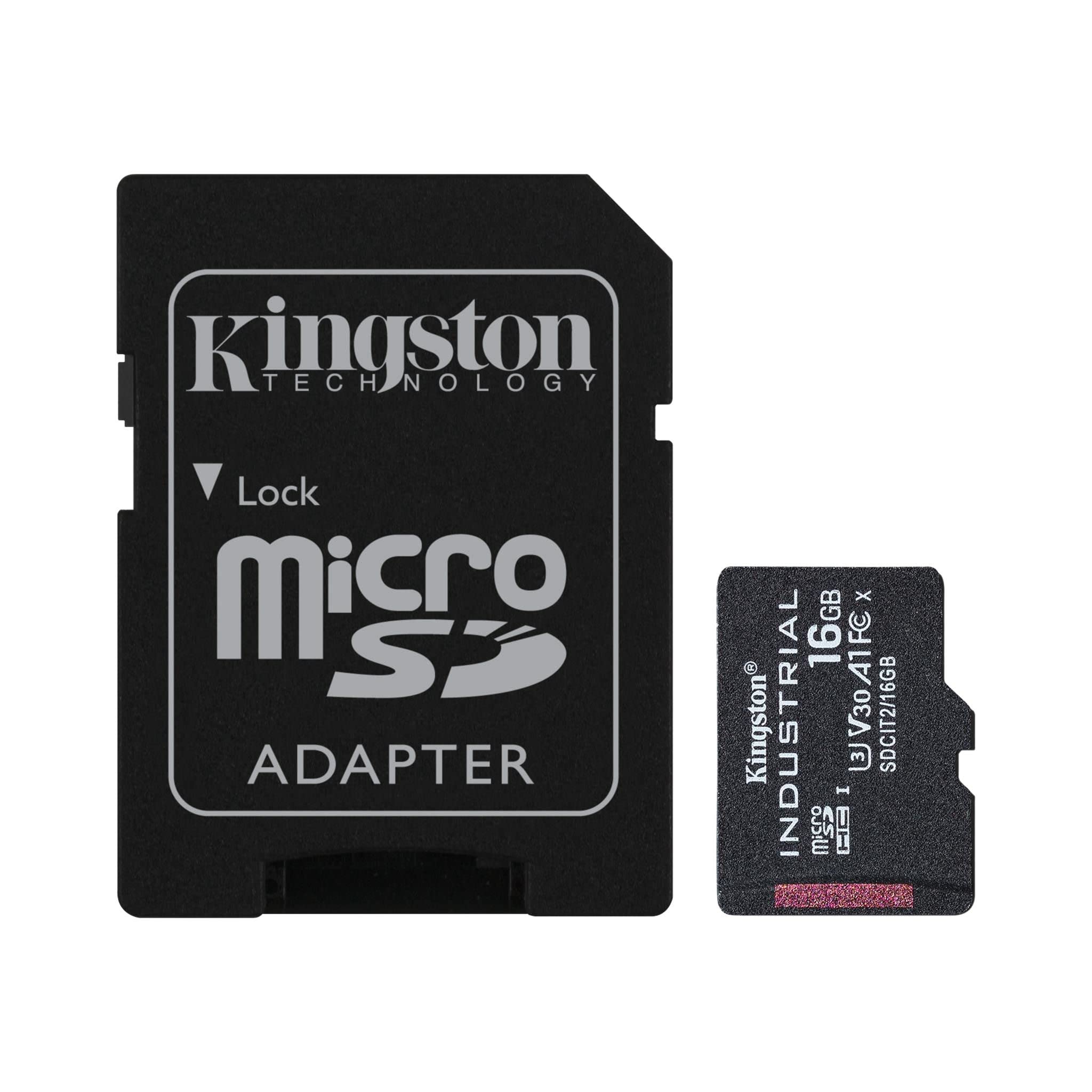Kingston Industrial microSD - 16GB microSDHC Industrial C10 A1 pSLC Karte + SD-Adapter - SDCIT2/16GB