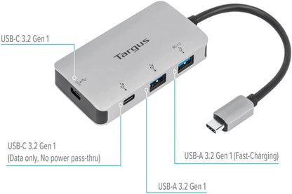 Targus USB-C Multi-Port Hub with 2x USB-A and 2x USB-C Ports with 100W PD Pass-Thru, Gray (ACH228EU