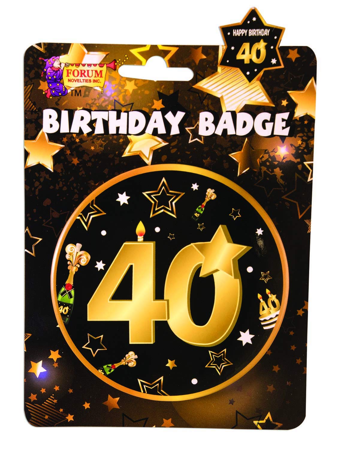 Forum Novelties X81650 40th Birthday Badge | 1pc, Black, Gold