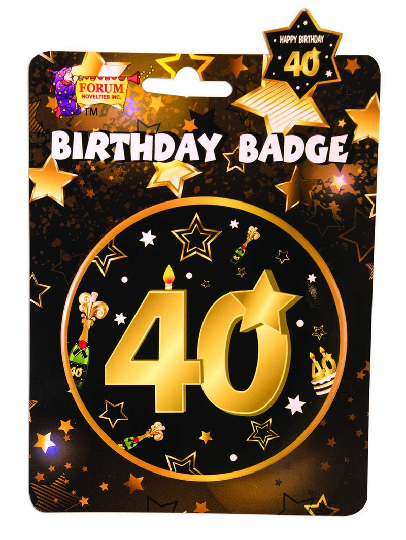 Forum Novelties X81650 40th Birthday Badge | 1pc, Black, Gold