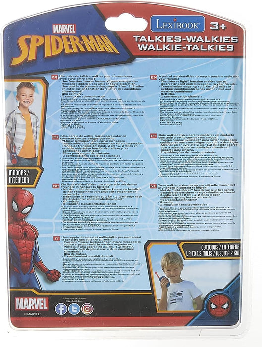 LEXIBOOK Spider-Man - Digital Walkie-Talkies for children/boys - 2 km transmission range, Morse Light function, Belt clip for transport, Battery, Blue/Red, TW25SP