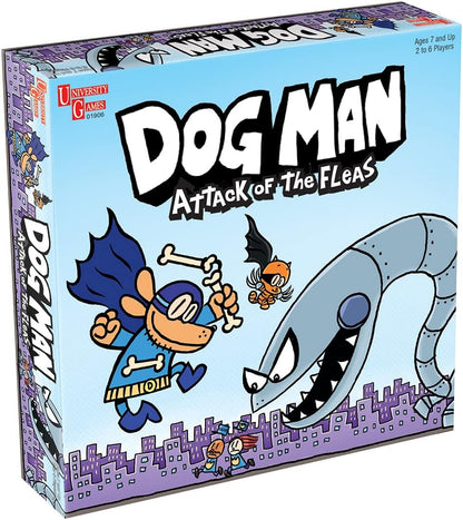 University Games E2:E3Dog Man Attack of the Fleas Board Game | For 2-6 Players 07010 Blue & Dog Man The Hot Dog Card Game | 2-4 Players, Yellow, One Size,07011