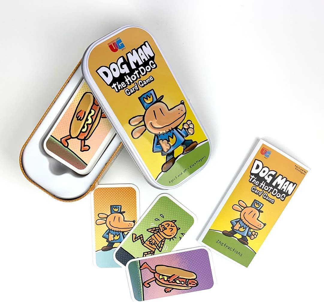 University Games E2:E3Dog Man Attack of the Fleas Board Game | For 2-6 Players 07010 Blue & Dog Man The Hot Dog Card Game | 2-4 Players, Yellow, One Size,07011