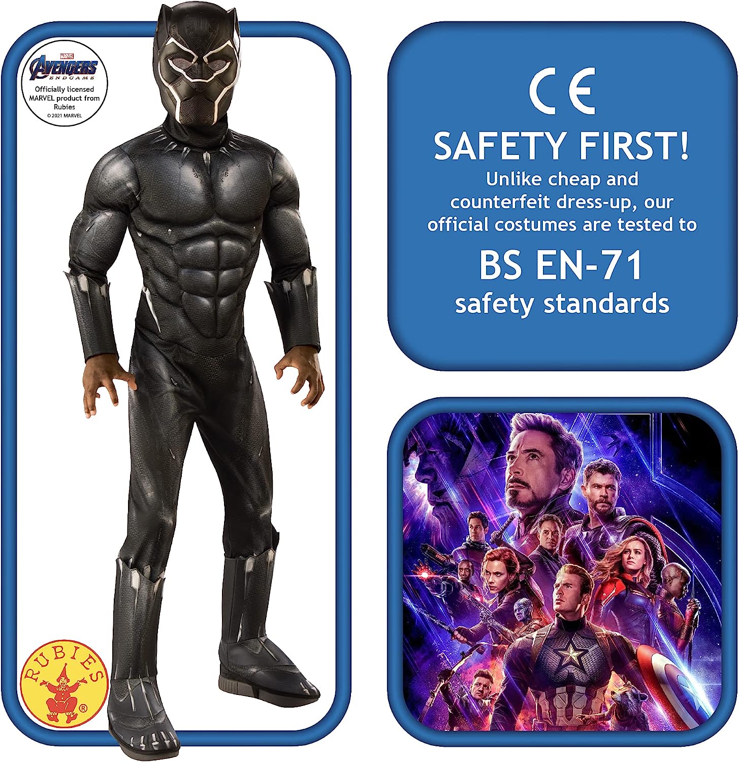 Rubie's Official Marvel Avengers Endgame Black Panther Deluxe Childs Costume, Kids Superhero Fancy Dress