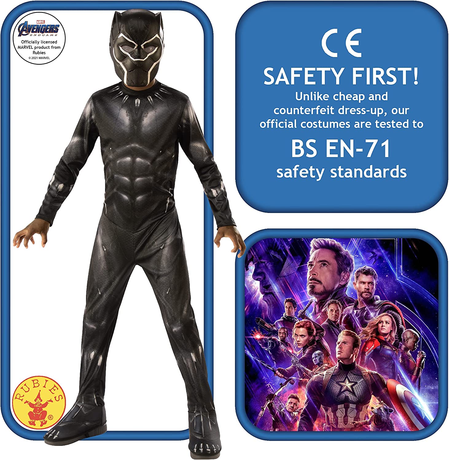 Rubie's Official Marvel Avengers Endgame Black Panther Classic Childs Costume, Kids Superhero Fancy Dress