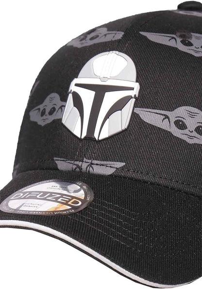 Star Wars The Mandalorian Helmet Patch with Grogu All-Over Print Adjustable Baseball Cap Cranberry