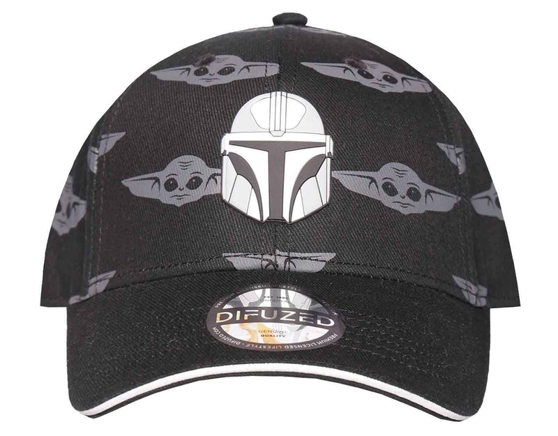 Star Wars The Mandalorian Helmet Patch with Grogu All-Over Print Adjustable Baseball Cap Cranberry