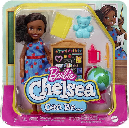 Barbie Chelsea Can Be Playset with Brunette Chelsea Teacher Doll (6 inches), Chalkboard, Pointer, Globe, Mug, File, Teddy Bear Figure, Great Gift for Ages 3 Years Old & Up