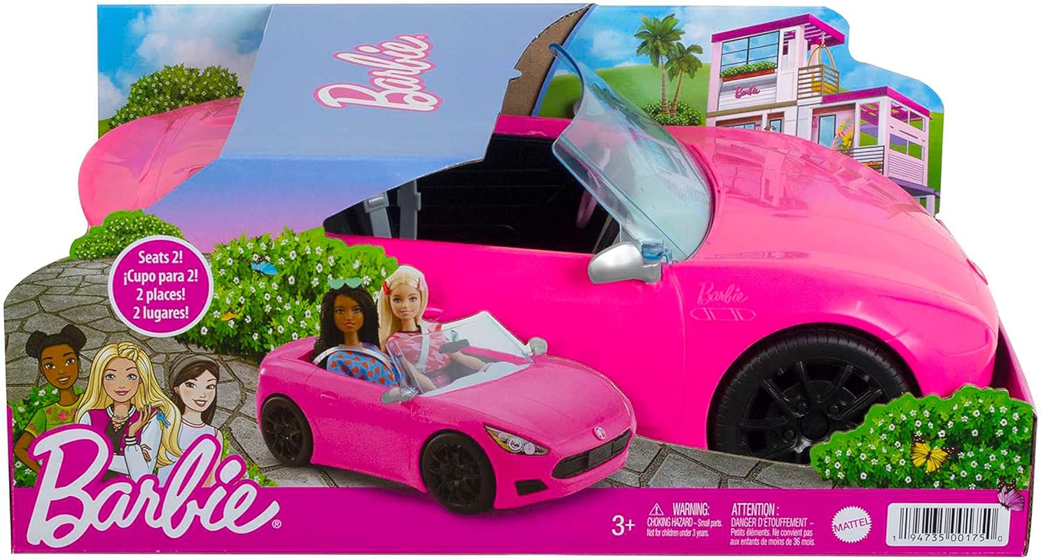 Barbie Convertible 2-Seater Vehicle, Pink Car with Rolling Wheels & Realistic Details, Gift for 3+ & Chelsea Travel Doll, Blonde, With Puppy, Carrier & Accessories, For 3 To 7 Year Olds, FWV20