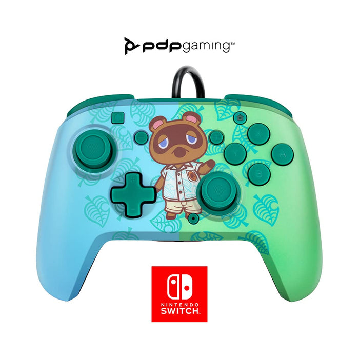 PDP Gaming Faceoff Deluxe+ Wired Switch Pro Controller - Animal Crossing - Tom Nook - Blue / Green - Officially Licensed by Nintendo - Customizable buttons and paddles - Ergonomic Controllers Animal C