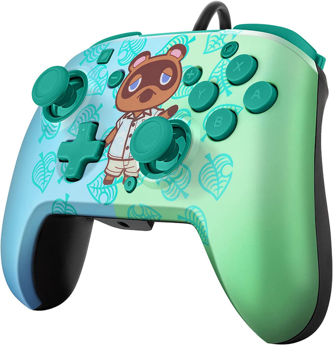 PDP Gaming Faceoff Deluxe+ Wired Switch Pro Controller - Animal Crossing - Tom Nook - Blue / Green - Officially Licensed by Nintendo - Customizable buttons and paddles - Ergonomic Controllers Animal C