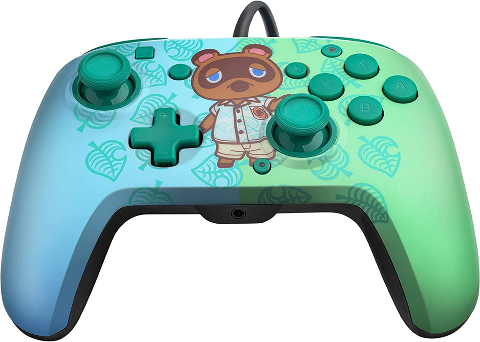 PDP Gaming Faceoff Deluxe+ Wired Switch Pro Controller - Animal Crossing - Tom Nook - Blue / Green - Officially Licensed by Nintendo - Customizable buttons and paddles - Ergonomic Controllers Animal C