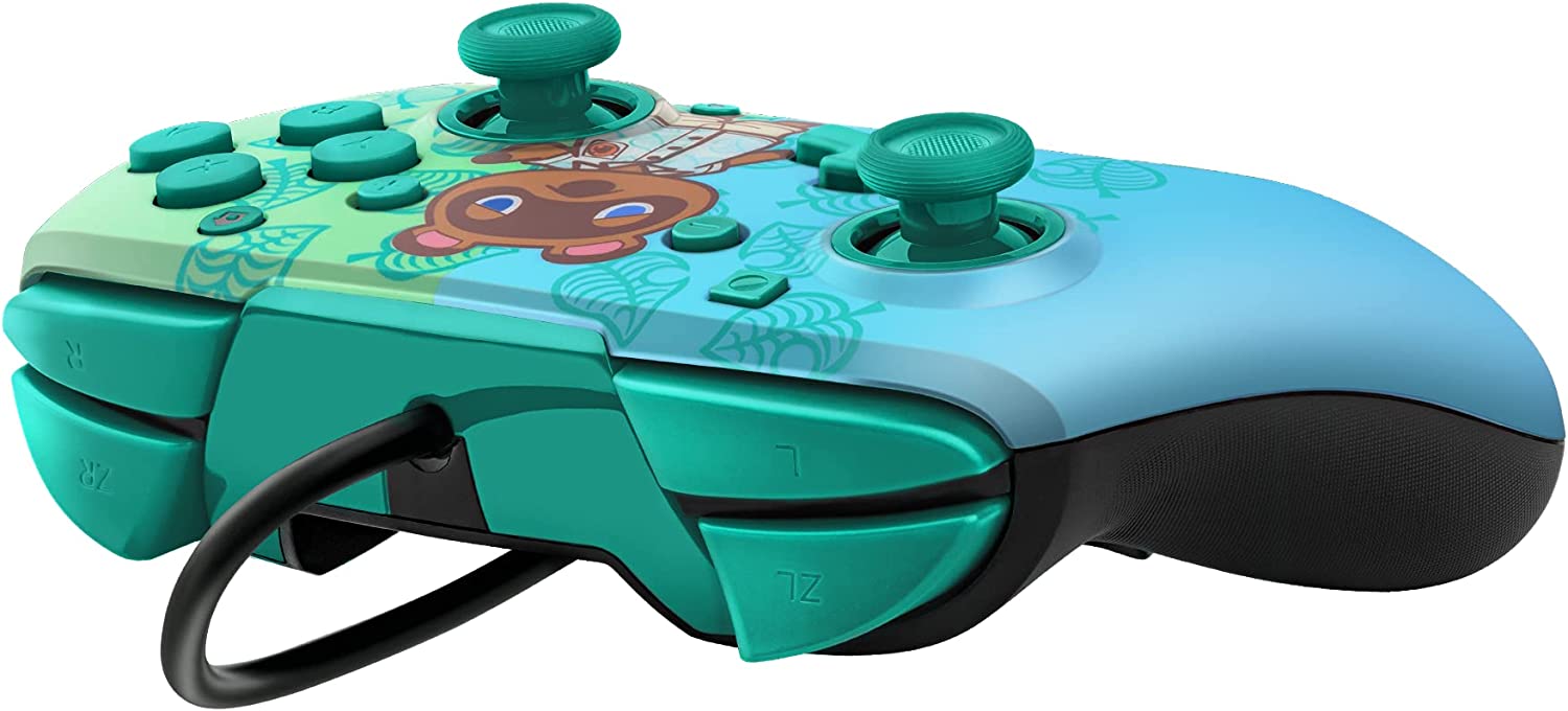 PDP Gaming Faceoff Deluxe+ Wired Switch Pro Controller - Animal Crossing - Tom Nook - Blue / Green - Officially Licensed by Nintendo - Customizable buttons and paddles - Ergonomic Controllers Animal C