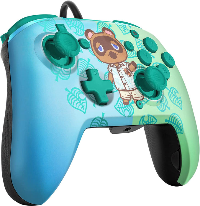 PDP Gaming Faceoff Deluxe+ Wired Switch Pro Controller - Animal Crossing - Tom Nook - Blue / Green - Officially Licensed by Nintendo - Customizable buttons and paddles - Ergonomic Controllers Animal C