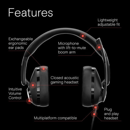 EPOS H3 Closed Acoustic Gaming Headset with Noise-Cancelling Microphone - Plug & Play Audio - Around the Ear - Adjustable, Ergonomic - for PC, Mac, PS4, PS5, Switch, Xbox - Onyx Black