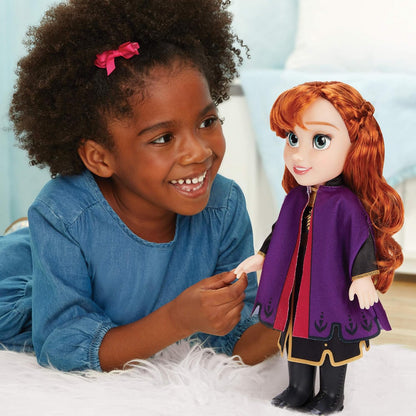 Disney Frozen 2 Anna Travel Doll – 14” / 35cm Tall Articulated Doll Dressed in Iconic Fashion Dress, Violet Cape and Has Long Flowing Hair for Extra Play, For Girls Aged 3+