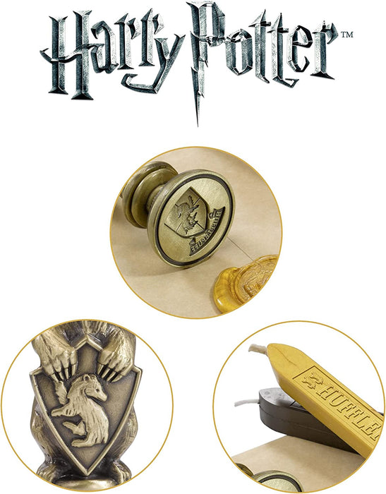 The Noble Collection Harry Potter Hufflepuff Wax Seal - 6.5in (16.5cm) Die Cast Metal Stamp and Coloured Black and Yellow Wax Set - Officially Licensed Film Set Movie Props Gifts Stationery