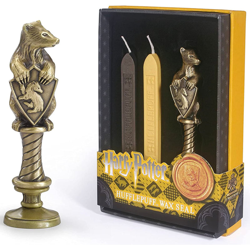 The Noble Collection Harry Potter Hufflepuff Wax Seal - 6.5in (16.5cm) Die Cast Metal Stamp and Coloured Black and Yellow Wax Set - Officially Licensed Film Set Movie Props Gifts Stationery