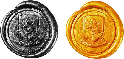 The Noble Collection Harry Potter Hufflepuff Wax Seal - 6.5in (16.5cm) Die Cast Metal Stamp and Coloured Black and Yellow Wax Set - Officially Licensed Film Set Movie Props Gifts Stationery