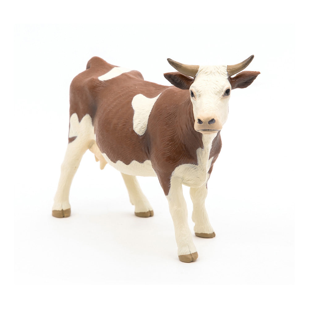 PAPO Farmyard Friends Simmental Cow Toy Figure, Brown/White (51133)