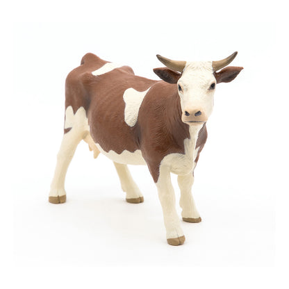 PAPO Farmyard Friends Simmental Cow Toy Figure, Brown/White (51133)