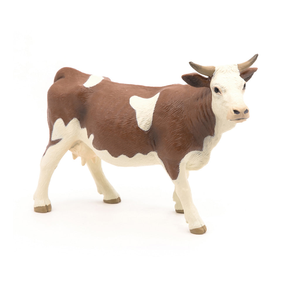 PAPO Farmyard Friends Simmental Cow Toy Figure, Brown/White (51133)
