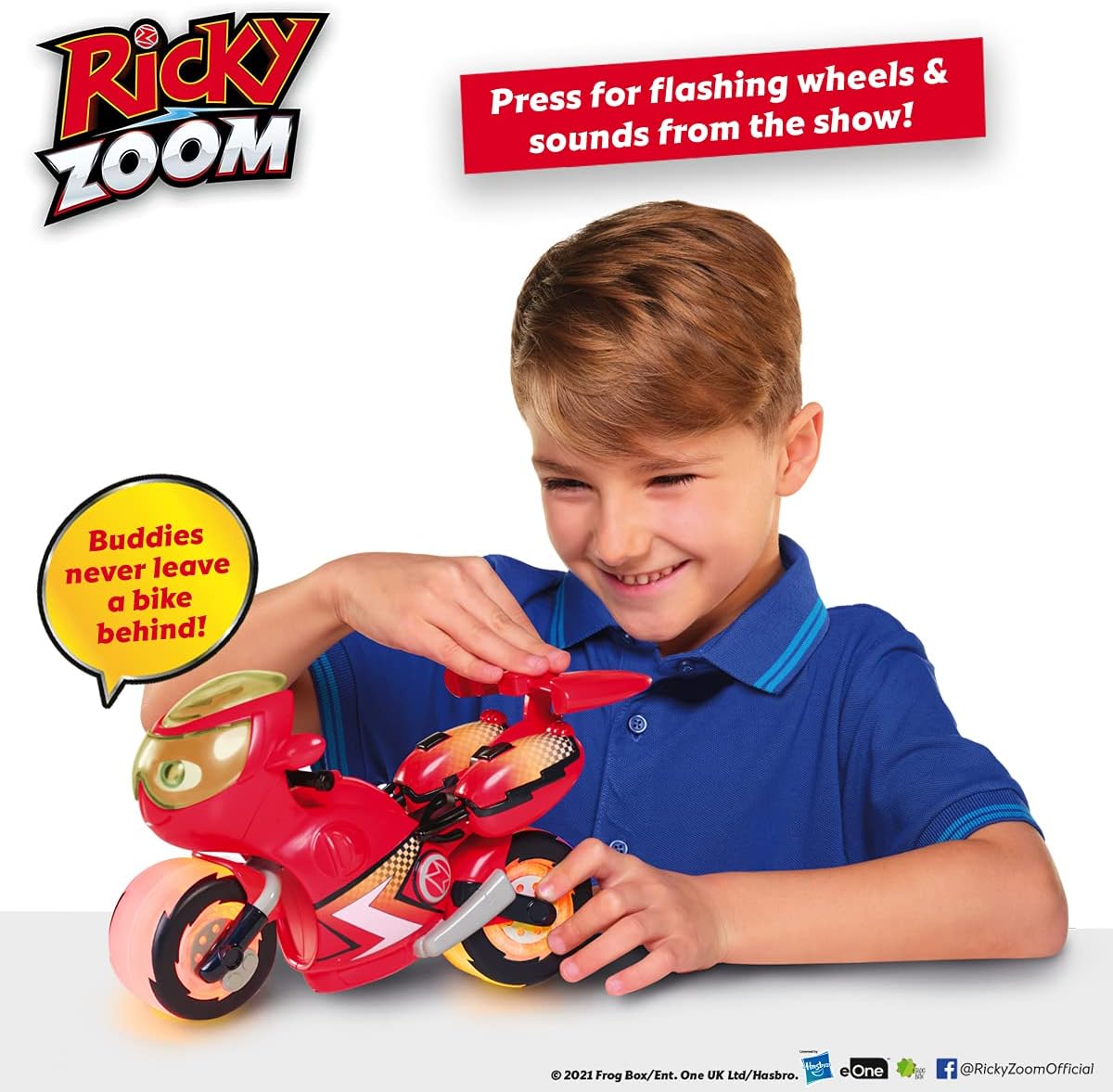 Ricky Zoom T20121EN Lightning Rescue Ricky, Action Figure, Wheeling, Large 9-Inch Motorcycle Lights, Free Standing Kids Motorbike Toys for Boys and Girls 3 Year +, red