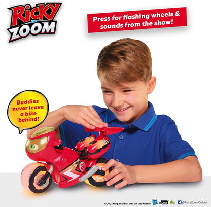 Ricky Zoom T20121EN Lightning Rescue Ricky, Action Figure, Wheeling, Large 9-Inch Motorcycle Lights, Free Standing Kids Motorbike Toys for Boys and Girls 3 Year +, red