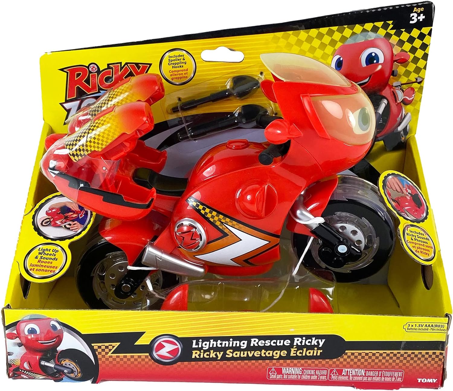 Ricky Zoom T20121EN Lightning Rescue Ricky, Action Figure, Wheeling, Large 9-Inch Motorcycle Lights, Free Standing Kids Motorbike Toys for Boys and Girls 3 Year +, red