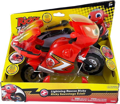 Ricky Zoom T20121EN Lightning Rescue Ricky, Action Figure, Wheeling, Large 9-Inch Motorcycle Lights, Free Standing Kids Motorbike Toys for Boys and Girls 3 Year +, red