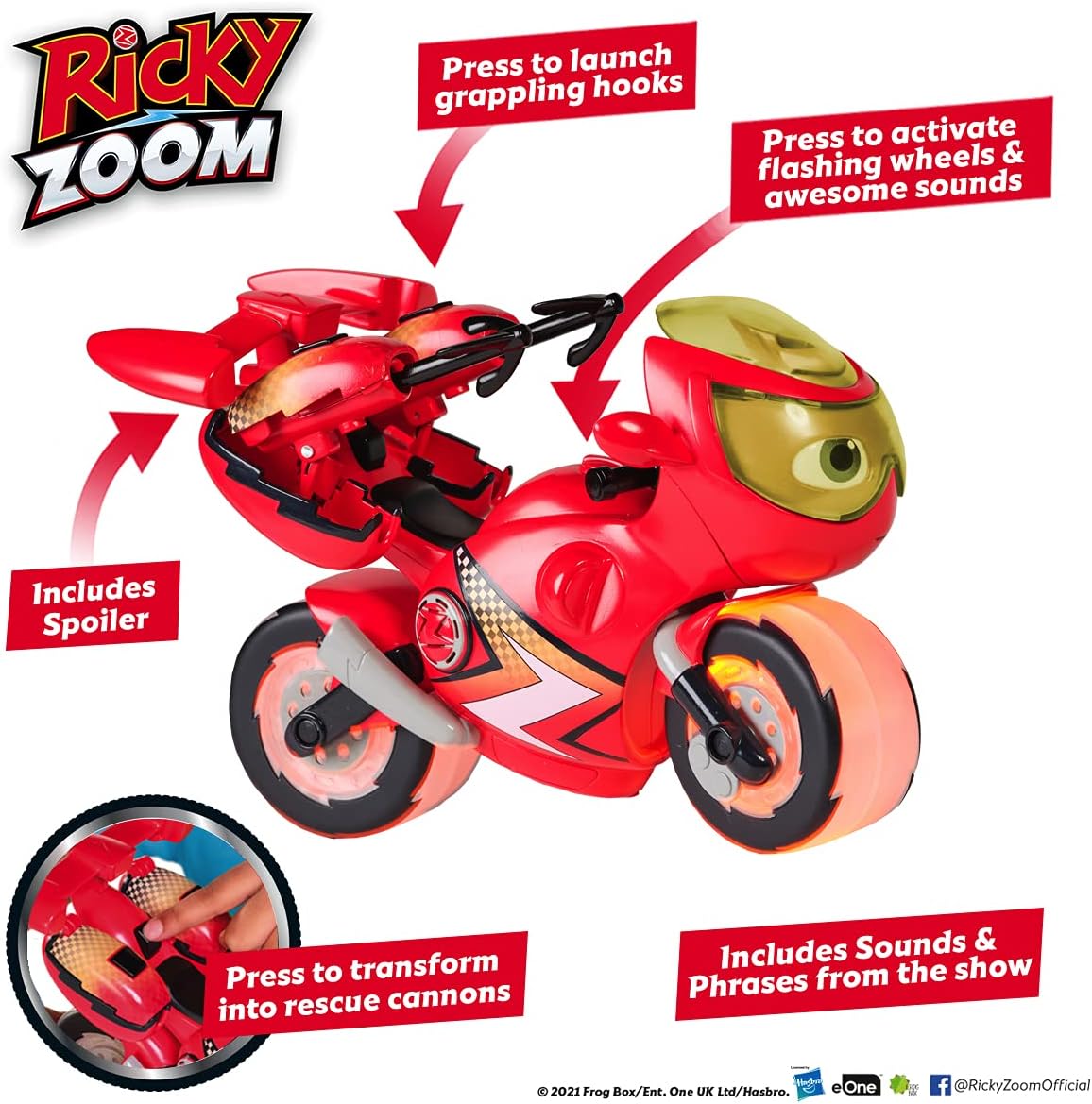 Ricky Zoom T20121EN Lightning Rescue Ricky, Action Figure, Wheeling, Large 9-Inch Motorcycle Lights, Free Standing Kids Motorbike Toys for Boys and Girls 3 Year +, red