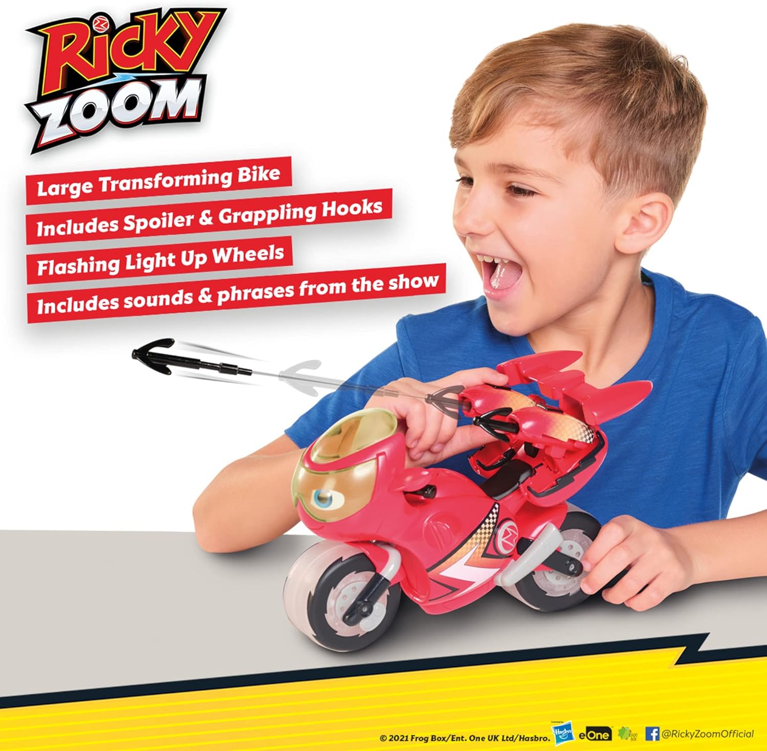 Ricky Zoom T20121EN Lightning Rescue Ricky, Action Figure, Wheeling, Large 9-Inch Motorcycle Lights, Free Standing Kids Motorbike Toys for Boys and Girls 3 Year +, red