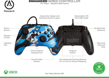 PowerA Enhanced Wired Controller for Xbox Series X|S - Metallic Blue Camo