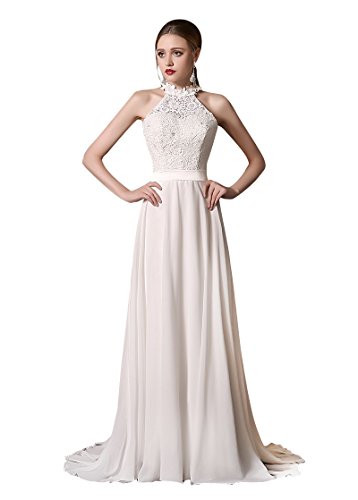 AdasBridal Lace & Chiffon High Collar Neckline A-line Wedding Dresses